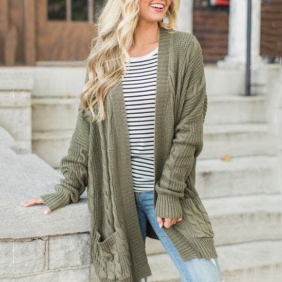 Olive Open Front Cardigan - Picture 2 of 9